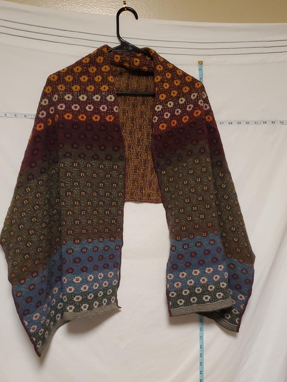 Catherine Andre Geometric Multi Color Wool Blend Scarf 68x20 Warm Staple Classic
